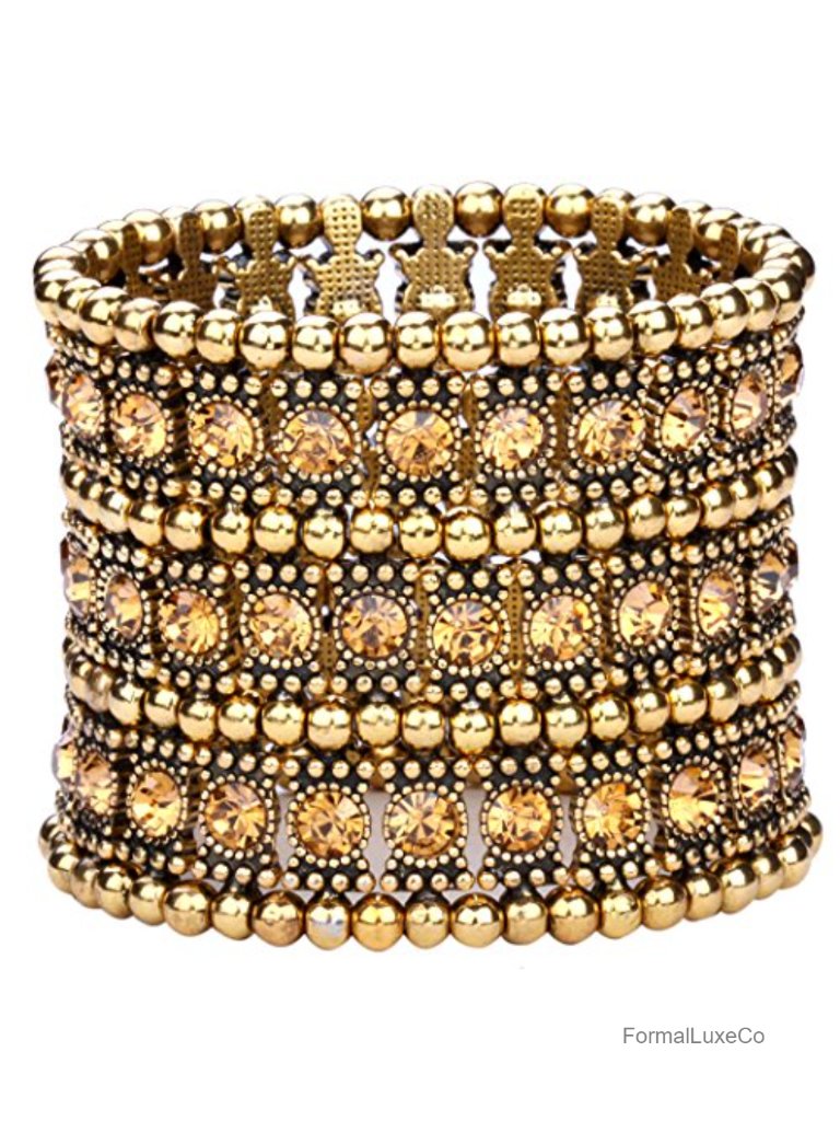 Multilayer Wide Stretch Cuff Bracelet - Crystal Elastic Band